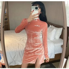 이너웨어원피스 이너원피스 겨울 가을 클래식 리폼 치파오 슬림핏 허리보정 긴 소매 금융 힙랩