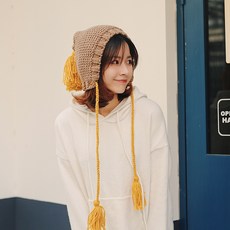 수피트니스 학생비니 여제 롱 스트랩 태슬 비니모자 가을 보온 니트모자 귀막이 귀달이