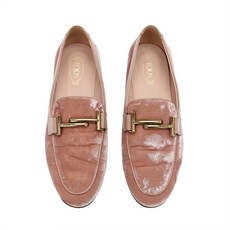 TODS 토즈 더블 스틸 로고 금장 벨벳 로퍼 모카신