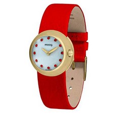 Moog Paris 줌 Women’s 워치 화이트 다이얼 레드 천연가죽 스트랩& 스와로