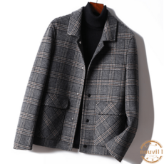 해리스 트위드 체크 스탠카라 싱글 울 혼방 소재 자켓 빅사이즈