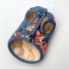 강아지 고양이 김장 조끼 패션 누빔 시골옷 큰 꽃무늬 빈티지 할매 옷, 하늘