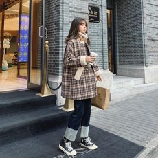 체크 겨울 가을 유행 여성의류 램스울 패치워크 트렌드
