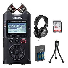 Tascam DR-40X Four-Track Digital Audio Recorder with Tascam TH-02 Studio Headphones Black 32GB Memory Card Charger with 4 AA Batteries & Tripod B