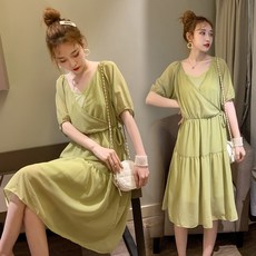 쉬폰원피스패션 임부복 스윗 스커트패션 맵다 엄마 개성 상의 여름옷 1719748955, 1개, 시어 버터 그린