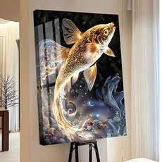 votgl 보석십자수 캔버스형 DIY 액자형 풍경 인물 꽃식물50x40cm, 016잉어