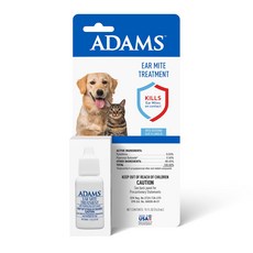 Adams Ear Mite Treatment For Dogs and Cats Over 12 개와 고양이를 위한 Adams 귀 진드기 치료 12주 이상 접촉 시 귀 진드기 제거, 1개