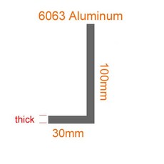 6063 직각 알루미늄 L자형 합금 테두리 삼각형 프로파일 30mm x 30x40x50x60x70x80x100mm, 30x100mm, Thick 5mm, 500mm, 1개