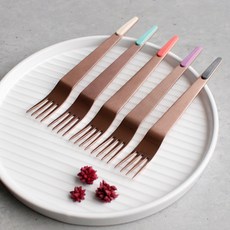 바니홈 쁘띠 홈카페 브레드 과일 디저트 포크 카페포크, 1개, 로즈골드 포크 - 코랄