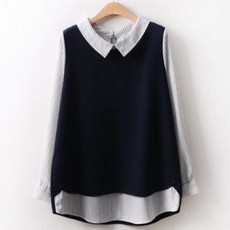 에스티엔 하객 패션 디자인 슬림한 7만원대 선물 세로스트라이프 버튼블라우스 E-1727190