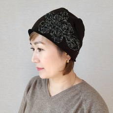 호피 레이스 두건 비니 모자