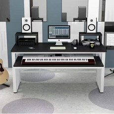 미디데스크 테이블 음악 작업 책상 건반 피아노 작곡 뮤지션 컴퓨터 키보드 MIDI, E. 120x60x83  블랙+화이트