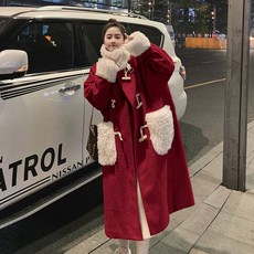 투마로우마켓 떡볶이코트패션 떡볶이코트옷 떡볶이코트룩 램스울 패치워크 웰론 여성 겨울 오버핏 미디 롱 두꺼운 INS