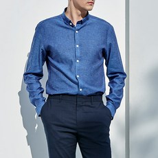 파란 가을 캐주얼한 청색 린넨소재 남자셔츠