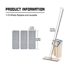 청소 짜기 바닥 걸레 양동이 스핀 매직 플랫 건조 습식 사용 홈 주방 도구 6Pc 교체 마이크로 화이버, 01 Beige 4 Rags