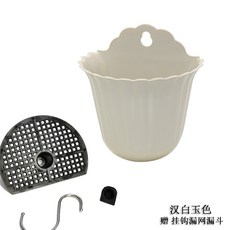 벽 마운트 꽃 냄비 플라스틱 수지 두꺼운 세미 라운드 벽 마운트 구함 꽃 냄비 발코니 난간, 18cm의 백옥 병뚜껑은 메쉬로 연결되어 있습니다.