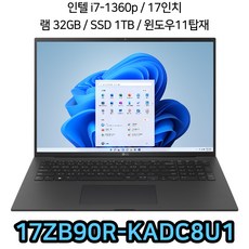 해외리퍼 LG그램 17ZB90R-KADC8U1 17인치 인텔 i7 13세대 윈도우11 32G 1TB SC, WIN11 Home, 32GB, 블랙