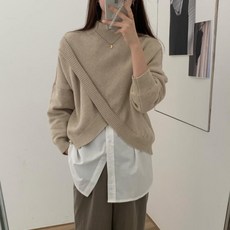 반목 루즈핏 크롭 크로스 언발 니트 베이지 그레이 블랙