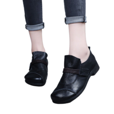 도오빠 케루타 여성 가죽 단화 플랫슈즈 블랙 2.5CM 낮은굽 통굽 로퍼 드라이빙 슈즈 찍찍이 여자단화 신발