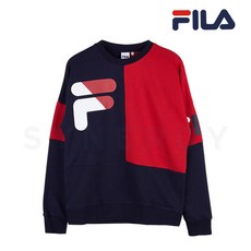 휠라 공용 루즈핏 로고 면 맨투맨(네이비)FS2POA3010X