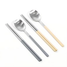 키볼리 SUS 304 파스텔 한식 2인 수저 세트, 그레이 + 크림, 숟가락(2p) + 젓가락(2p), 1개 그레이, 크림, 숟가락 2p + 젓가락 2p, 1세트