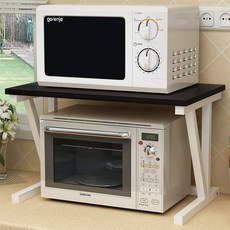 더블 레이어 프린트 사무실 선반 2층 선반 오븐 수납 선반, 블랙 + [흰색 프레임]