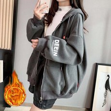 besteffie 여성 후드 집업 아우터 가을 겨울 캐주얼 넉넉한 핏 따뜻한 빅사이즈 베이직 기모 여자 패션 점퍼 Q55