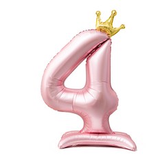 올리브파티 스탠딩 왕관 은박 숫자 생일 풍선 핑크, 숫자4, 1개