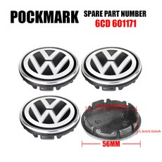 폭스바겐 VW 골프 폴로 파사트 투란 캐디 R라인용 오리지널 허브 캡 자동차 휠 센터 커버 타이어 허브 장식 56mm 65mm 66mm 4 개 호환, 1) 6CD 601171 VW-56MM