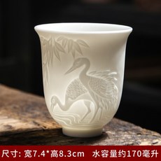 덕화백자기 다기대호 주인님 양지옥 싱글 잔 품명 쿵푸 다기 소 구이 도자기, 양지옥 중두루미 학 무늬 부조 컵17