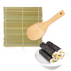 대나무 꼬마김밥싸기 세트 (김발17cm 밥주걱20cm 모밀발 도시락, 김발17cm+주걱0519, 1개