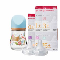 더블하트 마이프레셔스 유리젖병 하와이 160ml(1입)+젖꼭지(2입), 유리젖병 하와이160ml(1입)+젖꼭지3L(2입)