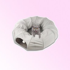 도매창고 캣 터널 숨숨 놀이터 집 은신처 매트 침대 하우스 고양이 분리불안 강아지 쿠션 애견 방석 장난감, 캣터널-원형그레이, 1개