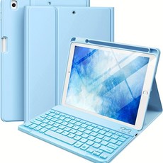 키보드가 있는 IPad 9/8/7세대 케이스용 25.91 cm - 7색 백라이트 무선 분리형 폴리오 키보드 커버(아이패드 프로 26.67cm/아이패드 에어 3세대(하늘색)