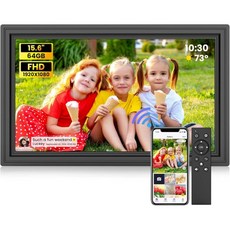 Uhale 15.6인치 디지털 액자 64GB 스토리지 1920x1080 IPS FHD WiFi 전자 및 리모컨 벽걸이 지원 SD 카드/USB 드라이브 사진/동영상 공유(터치스크, 15.6 Inch