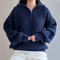 걸즈팩토리 여성용 프유하이넥 반집업 오버핏 니트 티셔츠