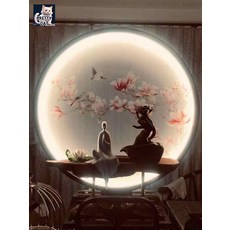  원형액자 보석십자수 프레임 틀 LED 액자 벽걸이 원형, 지름 50cm, 골드 모바일 리모컨 