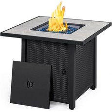 Yaheetech 30 in Propane Fire Pit 50000 BTU 파이어 테이블 사각 가스 피트세라믹 상판 및 야외파티오정원용 블루 글라스 포함, Black/Gray, 1개