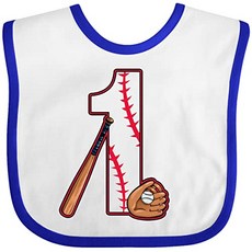 inktastic 야구 최초의 생일 - 1 세의 아기 턱받이 화이트와 로얄 2caf0 (White and Royal), White and Royal