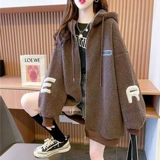 후리스 잠바 가을 겨울 신품 여성 루즈핏 후드 집업 두껍고 따뜻한 덤블 가디건 캐주얼 젋어보이는 외투
