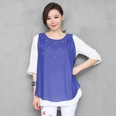 쉬폰 진주 이중 레이어드 블라우스 50대 60대 여성 중년 미시 마담 의류 엄마옷 부인복 엄마선물