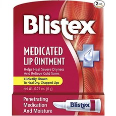 Blistex Medicated Lip Ointment shown for Dryness and Cold Sores 블리스텍스 메디케이티드 립연고 포 드라이네스 앤 콜드 소어 0.21oz(6g) 2팩, 단일색상