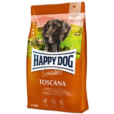  독일 250년 전통 해피독 토스카나 6 Free 오리와연어 대형견 사료 큰알갱이 11kg, 1개 
