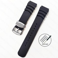 세이코 다이빙 실리콘 시계 밴드 007 워터 전복 캔 송진 스트랩 링 걸쇠 핀 버클 벨트 20mm 22mm, [09] Black-Silver, [01] 20mm, [01] With Logo