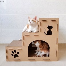 도다도다 고양이 종이 계단 상자 부착 내마모성 등반 쇼쿠간 완구가 별장 스크래치 3단계 DIY, 트리플 고양이 집 핫딜 4605590