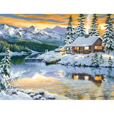 눈 내린 집 겨울 풍경 보석십자수 집에서할수있는취미 특 대형, 단일사이즈, 40x50cm D