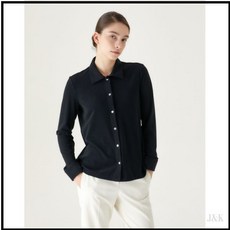 닥스 여성 DTRAVEL블랙 단색 플리스 긴팔카라티셔츠325077