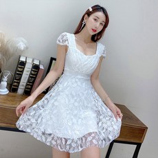 채핏 대여 레스훌 원피스 섹시 홀복 레이스 플레어 a라인 미니 클럽룩 파티의상