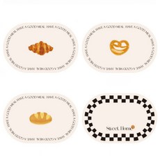 Eloham 식탁 테이블 매트 INS 빵 시리즈 기름 방지 방수 PU 가죽 소재 타원 받침 미끄럼방지 30*45cm, 4개, 빵-A+B+C+D