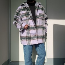 겨울 캐주얼 오버핏 알파카 누빔 울 체크 자켓 2color